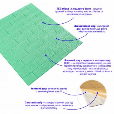 3D панель самоклеющаяся 700x770x5мм кирпич Мята (012-5) SW-00000148