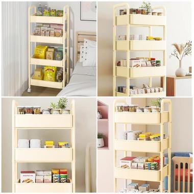 Етажерка мобільна триярусна универсальная з металу 45х30х78см Кремова SW-00002113