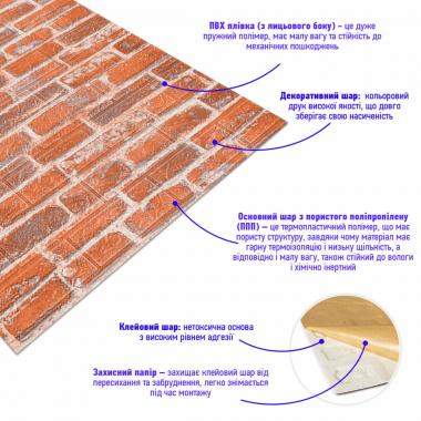 Самоклеющаяся 3D панель 3080х700х3мм Рыжий Екатеринославский Кирпич SW-00001762
