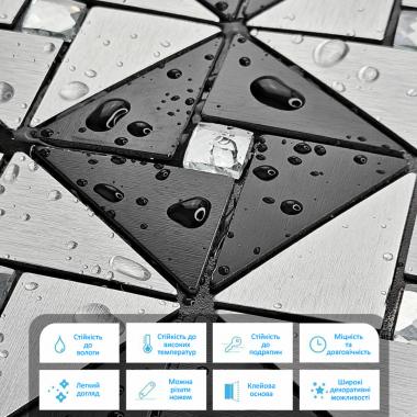 Самоклеюча алюмінієва плитка 300х300х3мм Чорно-срібна зі стразами SW-00001773