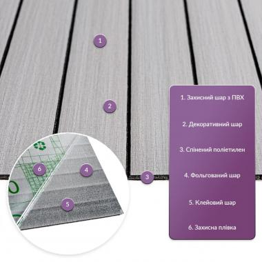 Покрытие виниловое самоклеющееся 3D рейки 600х600х2,8мм Скандинавский белый шпон SW-00002197