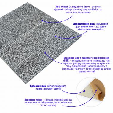 Самоклеюча декоративна 3D панель Камінь срібло 700х700х6мм (153) SW-00000187