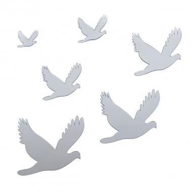 Зеркальный декор акриловый самоклеющийся Птицы серебро, 6шт (D) SW-00002520