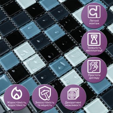 Мозаика из декоративного стекла 298х298х4,5мм Чёрно-серая SW-00002369