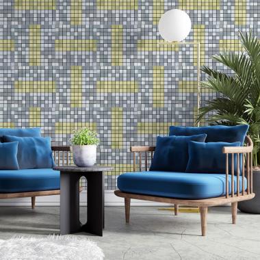 Самоклеюча алюмінієва плитка 300х300х3мм Срібна із золотом мозаїка SW-00001826