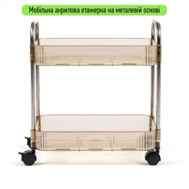 Етажерка мобільна двоярусна універсальна з акрилу та металу 40х28,5х45см Бежева SW-00002110
