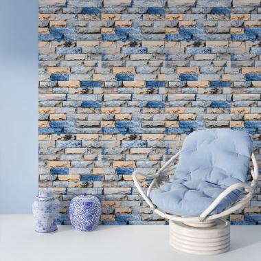 Обои самоклеющиеся 2800х500х1,5мм Сине-бежевый екатеринославский кирпич (D) SW-00001785