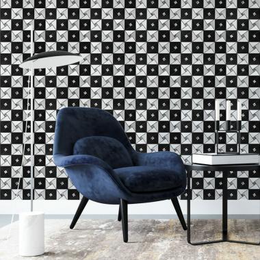 Самоклеюча алюмінієва плитка 300х300х3мм Чорно-срібна зі стразами SW-00001773