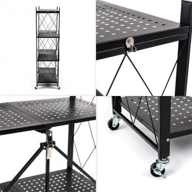 Стелаж мобільний чотириярусний універсальний розкладний з нержавіючої сталі 126х72х34см Чорний SW-00002098