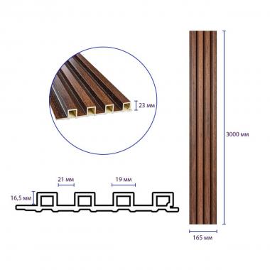 Рейка декоративна WPC стінова 3000х165х23мм Каштан SW-00001536