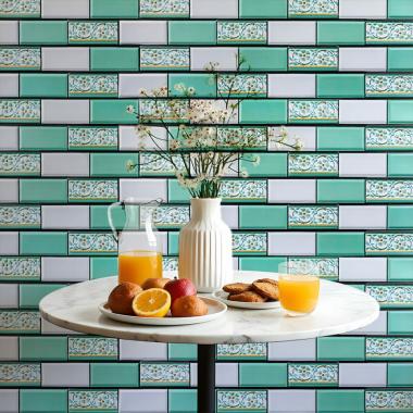 Декоративная ПВХ панель 960х480х4мм Кирпич зеленый орнамент SW-00001429