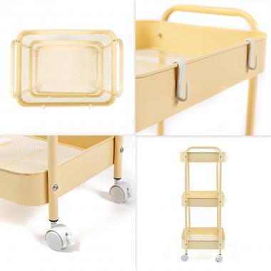 Етажерка мобільна триярусна универсальная з металу 45х30х78см Кремова SW-00002113