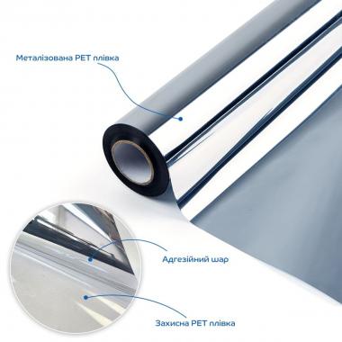 Зеркальная солнцезащитная плёнка для окон Серебро 600х10000х0,08мм SW-00002719