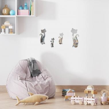 Зеркальный декор акриловый самоклеющийся Котики серебро, 4шт (D) SW-00002494