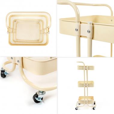 Етажерка мобільна триярусна універсальна з металу 45х37х82см Кремова SW-00002105