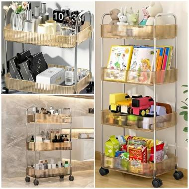 Етажерка мобільна двоярусна універсальна з акрилу та металу 40х28,5х45см Бежева SW-00002110