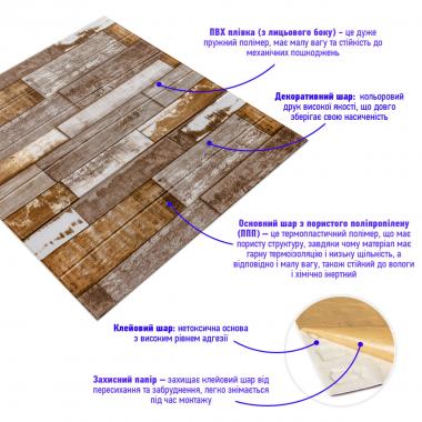 Самоклеющаяся декоративная 3D панель 700x700x5мм Коричневое дерево (049) SW-00000152