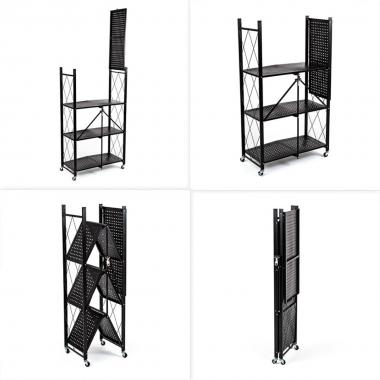 Стелаж мобільний чотириярусний універсальний розкладний з нержавіючої сталі 126х72х34см Чорний SW-00002098