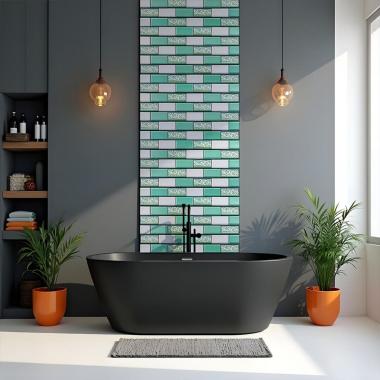 Декоративная ПВХ панель 960х480х4мм Кирпич зеленый орнамент SW-00001429