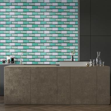 Декоративная ПВХ панель 960х480х4мм Кирпич зеленый орнамент SW-00001429