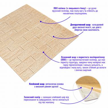 Самоклеюча декоративна 3D панель 700х770х5мм Бежева смужка цегла (184) SW-00000489