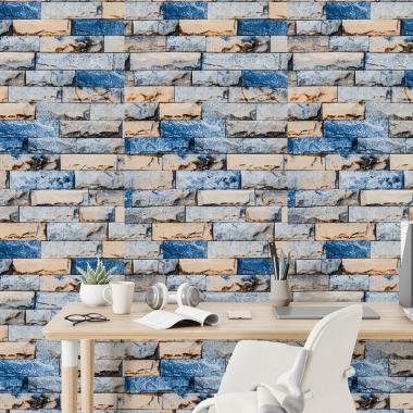 Обои самоклеющиеся 2800х500х1,5мм Сине-бежевый екатеринославский кирпич (D) SW-00001785