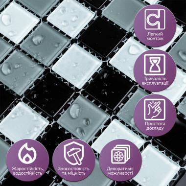 Мозаика из декоративного стекла 298х298х4,5мм Чёрно-серая SW-00002369