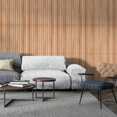 Покрытие виниловое самоклеющееся 3D рейки 600х600х2,8мм Тик золотистый SW-00002203