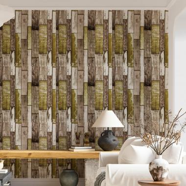 Самоклеюча декоративна 3D панель 700x700x4мм Зелено-коричневе дерево (378) SW-00000883