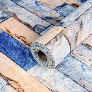 Обои самоклеющиеся 2800х500х1,5мм Сине-бежевый екатеринославский кирпич (D) SW-00001785