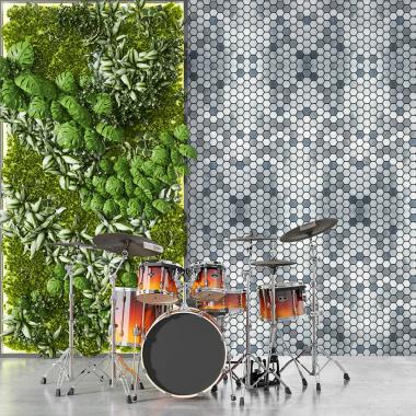 Самоклеюча алюмінієва плитка 300х300х3мм Срібна мозаїка із дзеркальними вставками SW-00001928