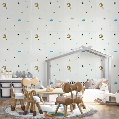 Панель стінова 3D 700х700х4мм Зірки та місяць на білому фоні SW-00001970