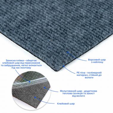 Самоклеюча плитка під ковролін в рулоні сірий 600х3000мм SW-00002584