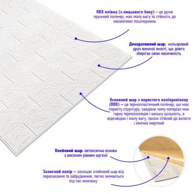 Самоклеющаяся 3D панель под Белый Кирпич в рулоне 3080x700x3мм (R001-3) SW-00001393