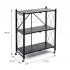 Стелаж мобільний триярусний універсальний розкладний з нержавіючої сталі 89х72х34см Чорний SW-00002097