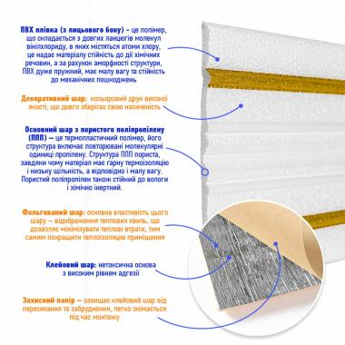 Плінтус РР самоклеючий 2300х140х4мм Білий з золотою смужкою (D) SW-00001812