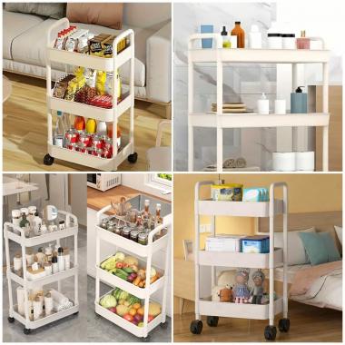 Етажерка мобільна триярусна універсальна пластикова 41х25х72см Слонова кістка SW-00002435