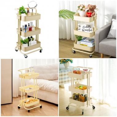 Етажерка мобільна триярусна універсальна з металу 45х37х82см Кремова SW-00002105