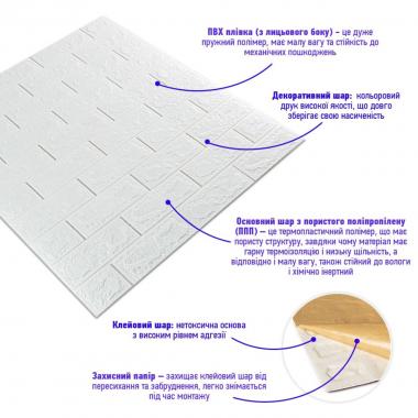 3D панель самоклеюча 690х780х5мм цегла Білий (001-5) SW-00000029
