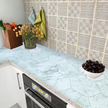 Самоклеюча плівка 0,45х10м х 0,07мм Нефритовий мармур срібні соти SW-00001215