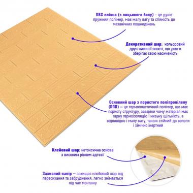 3D панель самоклеющаяся кирпич 700x770x3мм Желто - песочный (009-3) SW-00000229